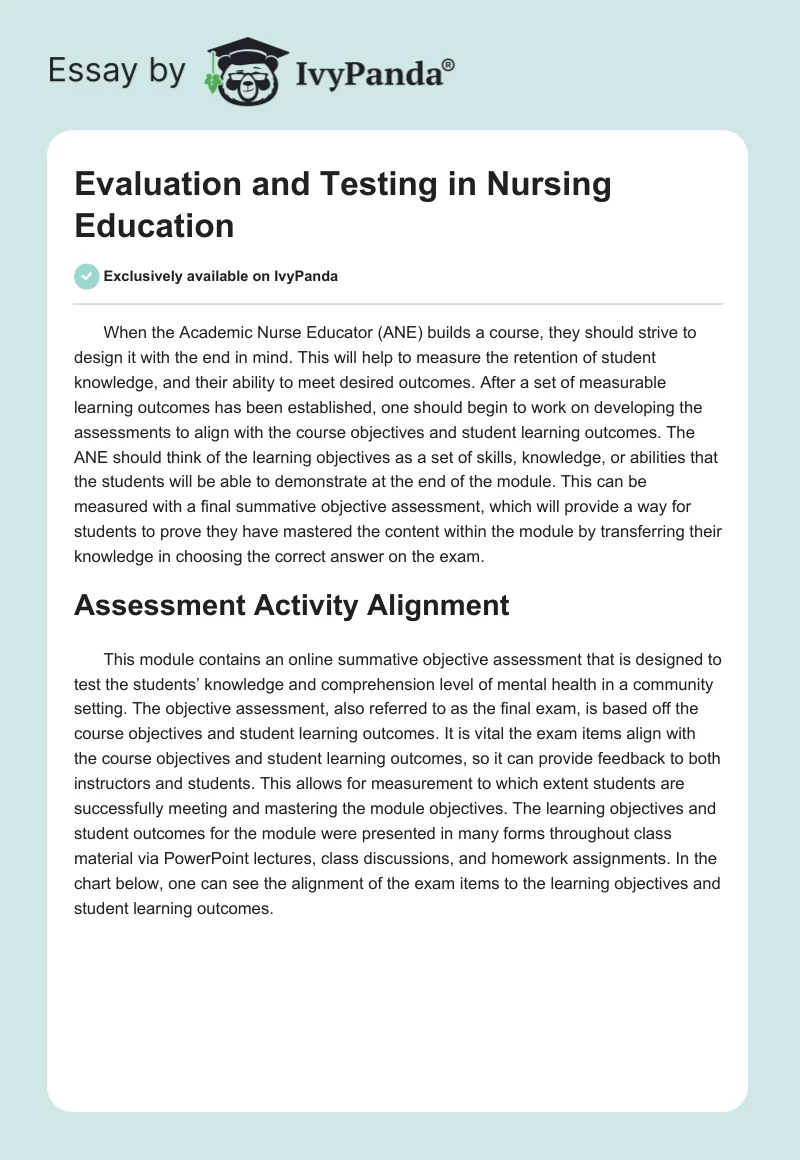 Evaluation and Testing in Nursing Education. Page 1
