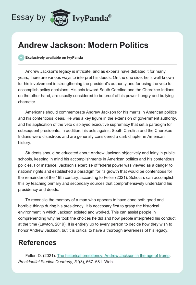 Andrew Jackson: Modern Politics. Page 1