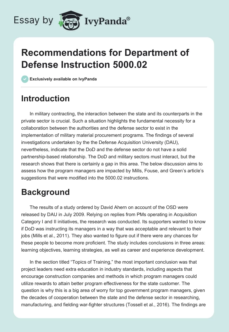 Recommendations for Department of Defense Instruction 5000.02. Page 1
