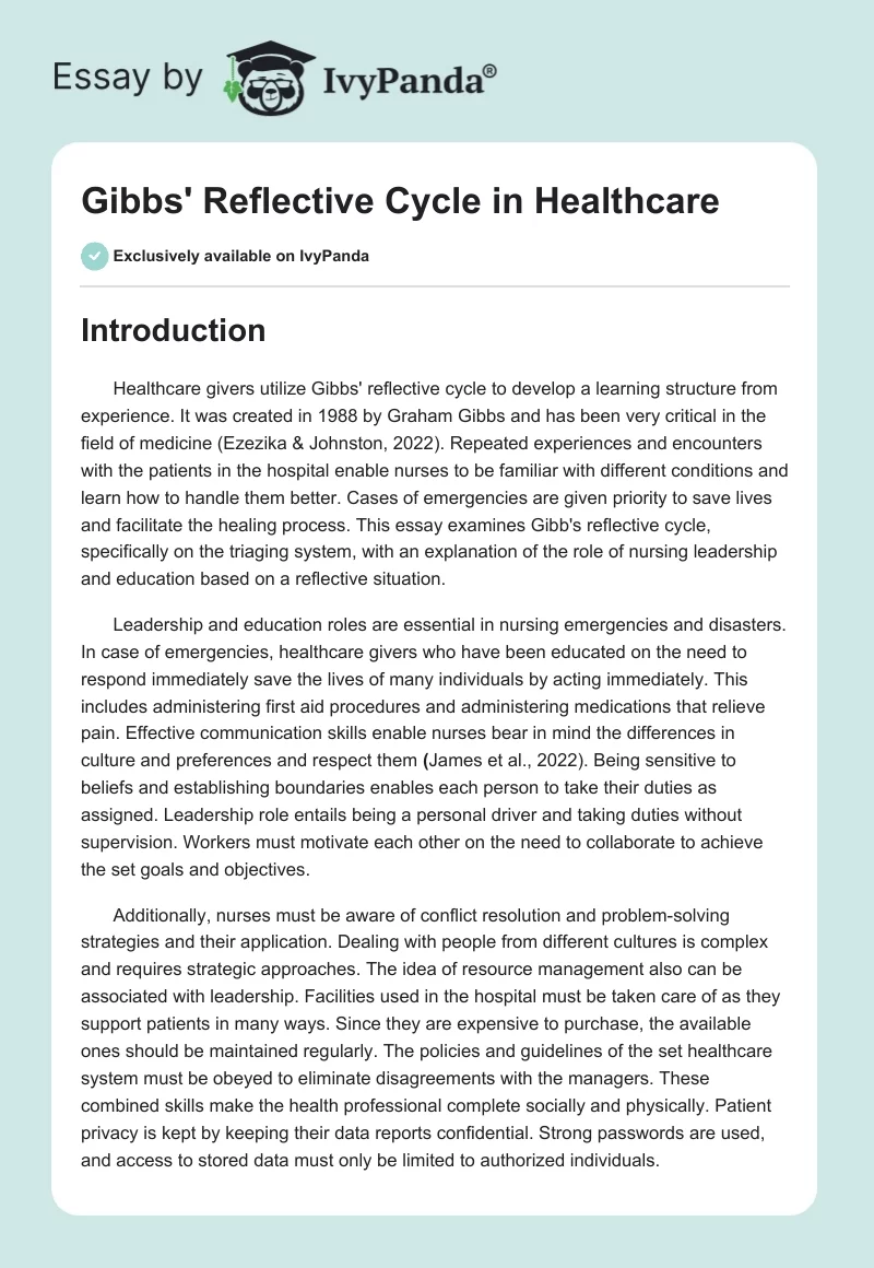 Gibbs' Reflective Cycle in Healthcare. Page 1