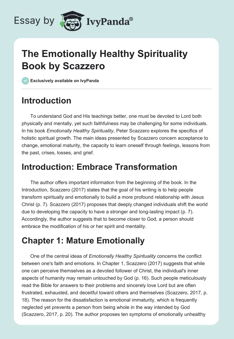 The "Emotionally Healthy Spirituality" Book by Scazzero. Page 1