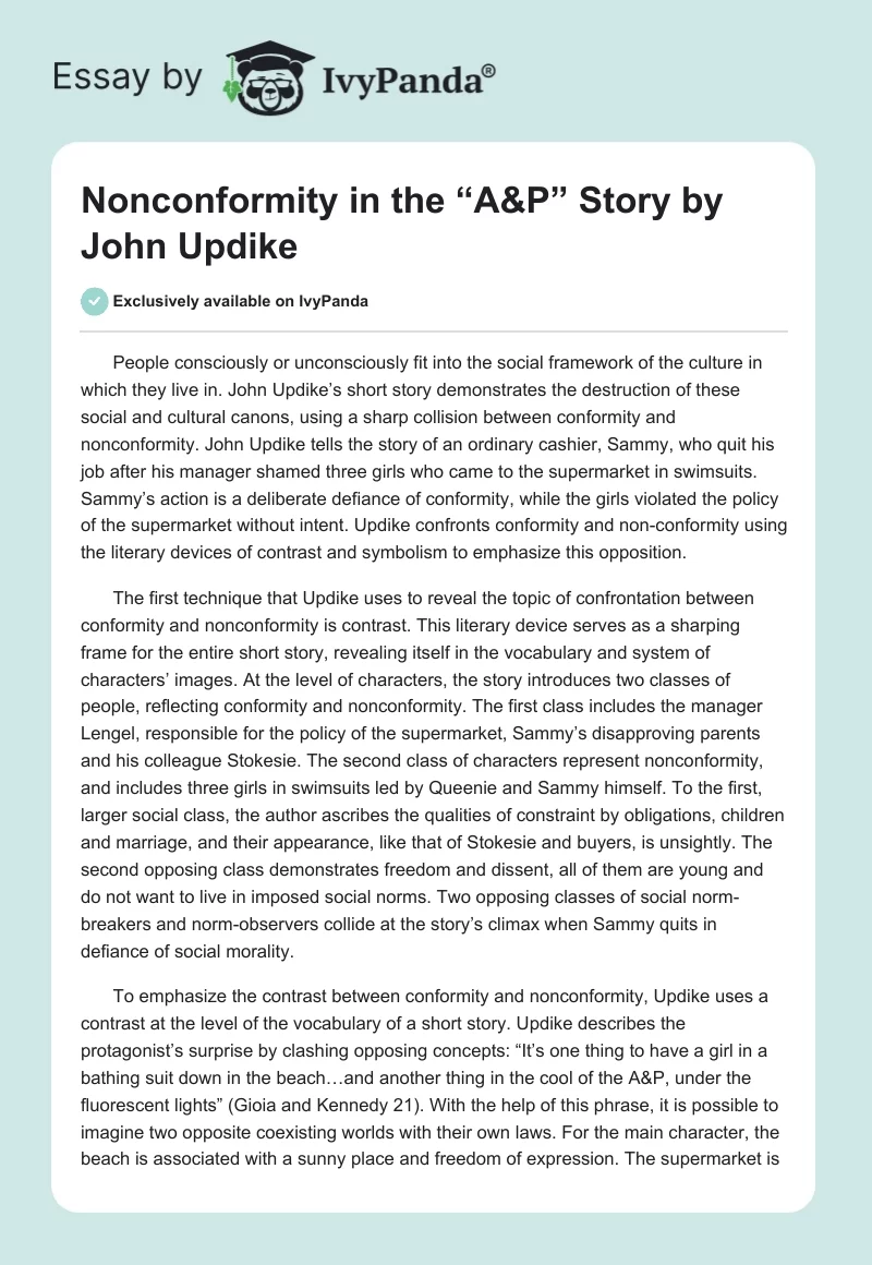 Nonconformity in the “A&P” Story by John Updike. Page 1