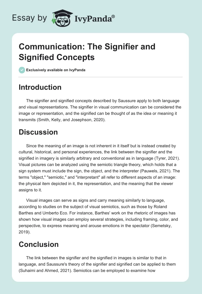 Communication: The Signifier and Signified Concepts. Page 1