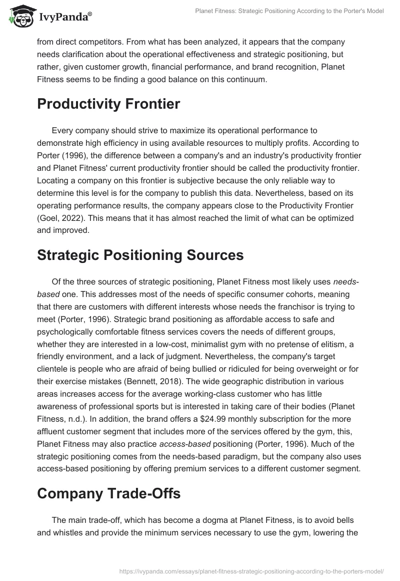 Planet Fitness: Strategic Positioning According to the Porter's Model. Page 2