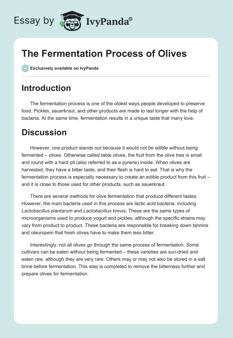 The Fermentation Process of Olives. Page 1