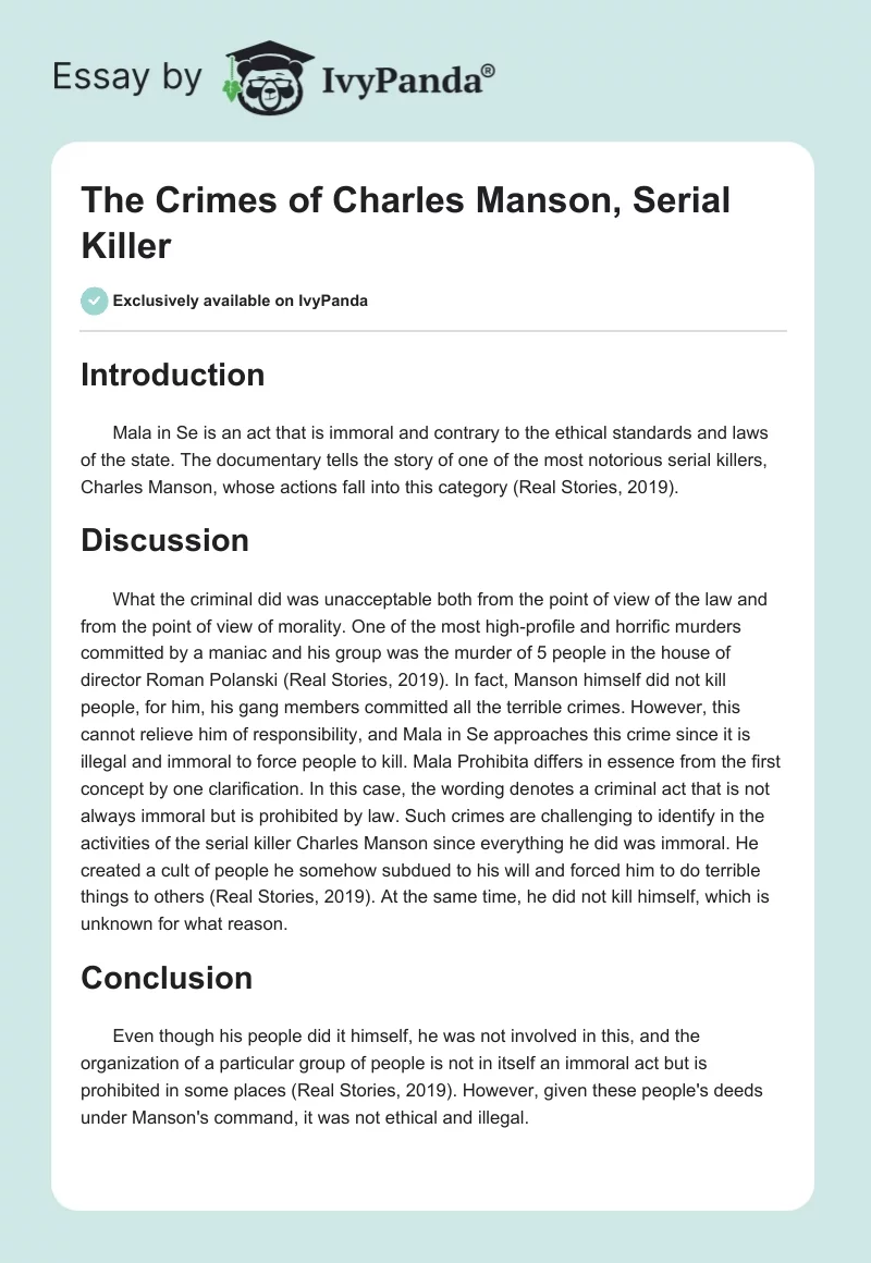 The Crimes of Charles Manson, Serial Killer. Page 1
