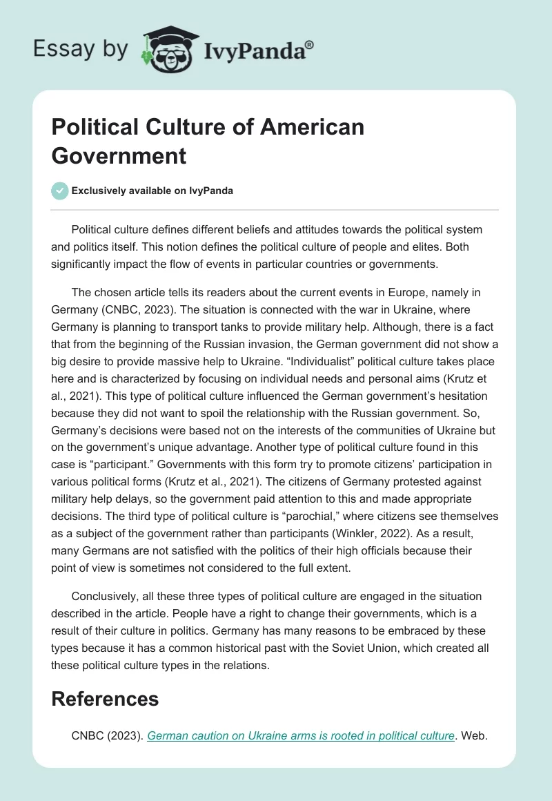 Political Culture of American Government. Page 1