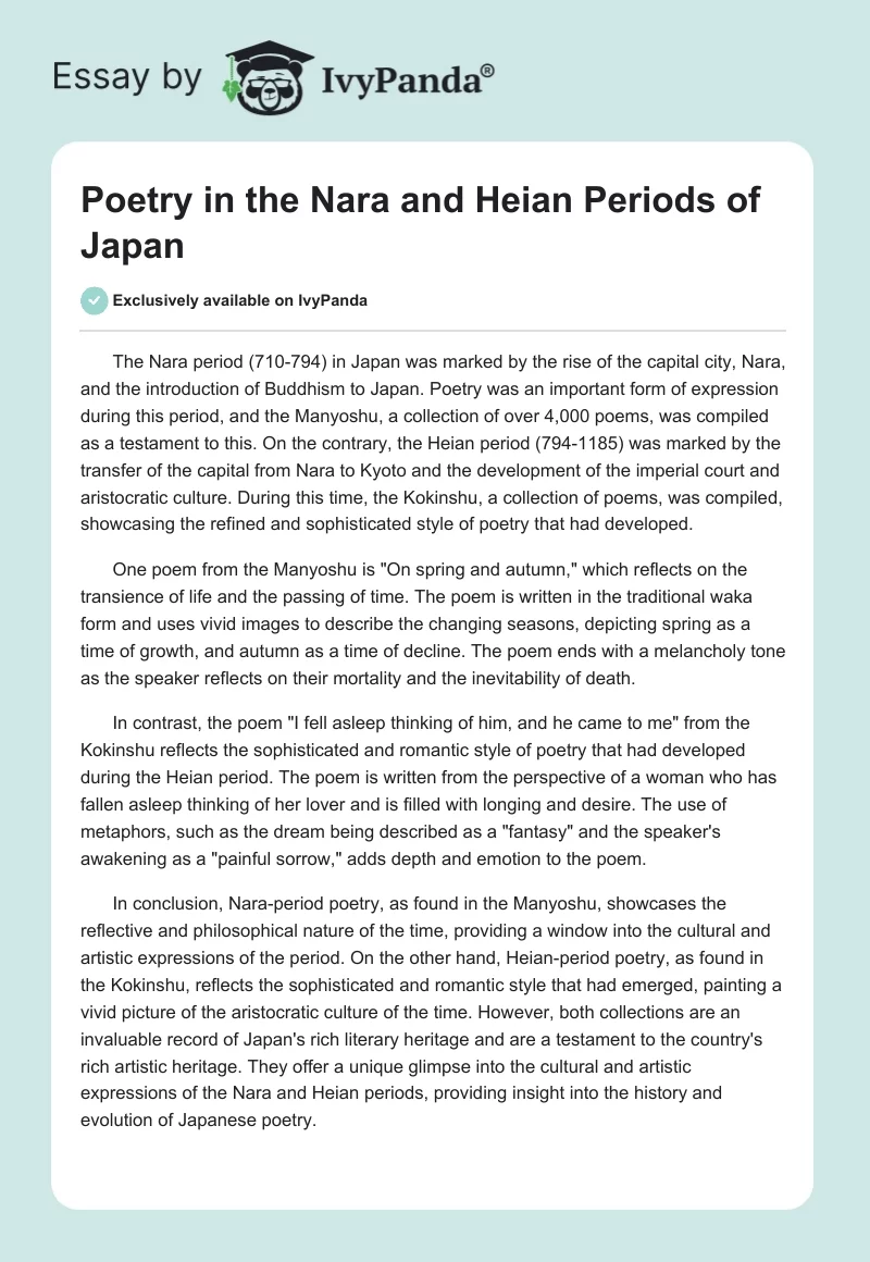Poetry in the Nara and Heian Periods of Japan. Page 1