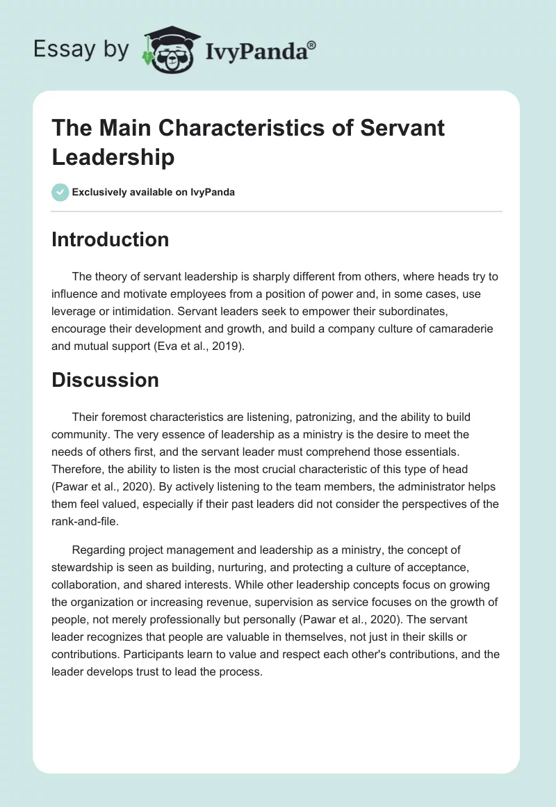 The Main Characteristics of Servant Leadership. Page 1