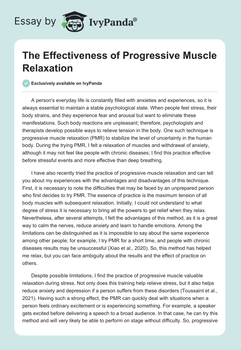 The Effectiveness of Progressive Muscle Relaxation. Page 1