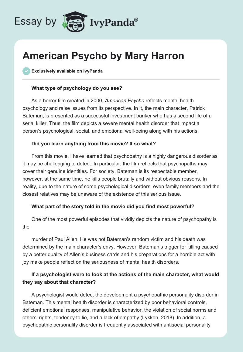 American Psycho by Mary Harron. Page 1
