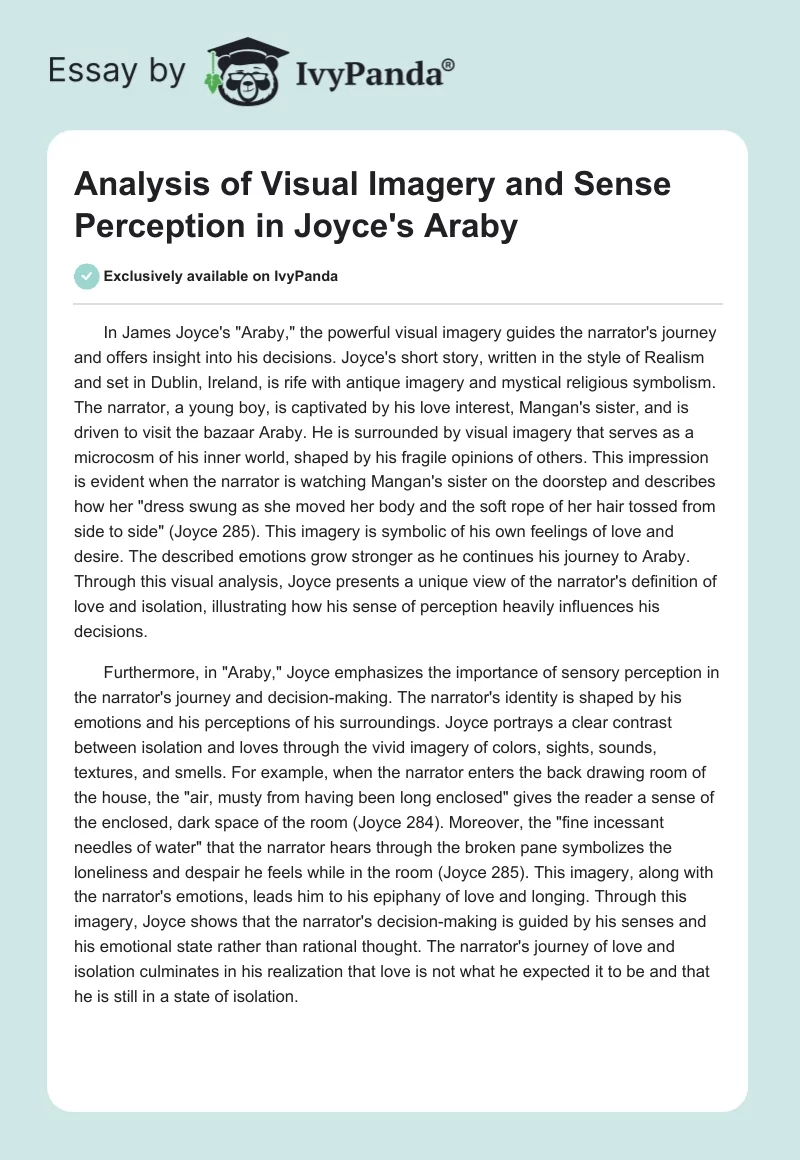 Analysis of Visual Imagery and Sense Perception in Joyce's "Araby". Page 1