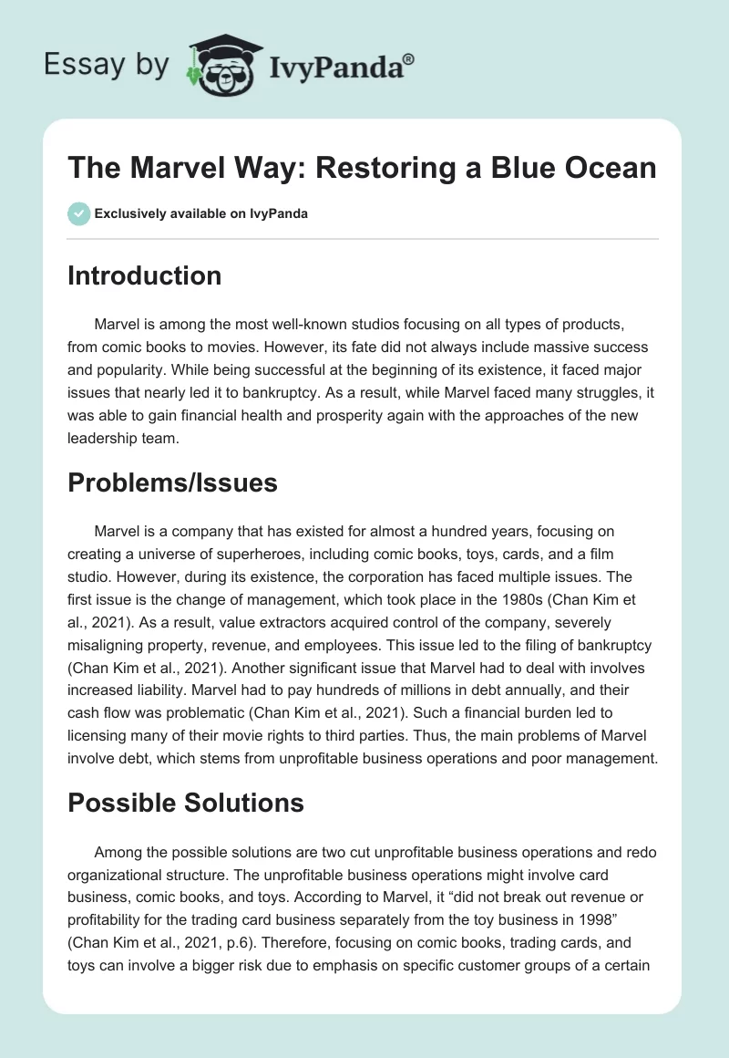The Marvel Way: Restoring a Blue Ocean. Page 1