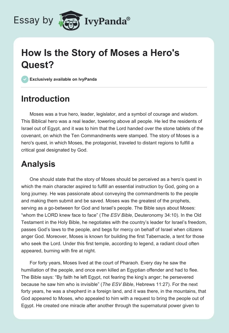 How Is the Story of Moses a Hero's Quest?. Page 1