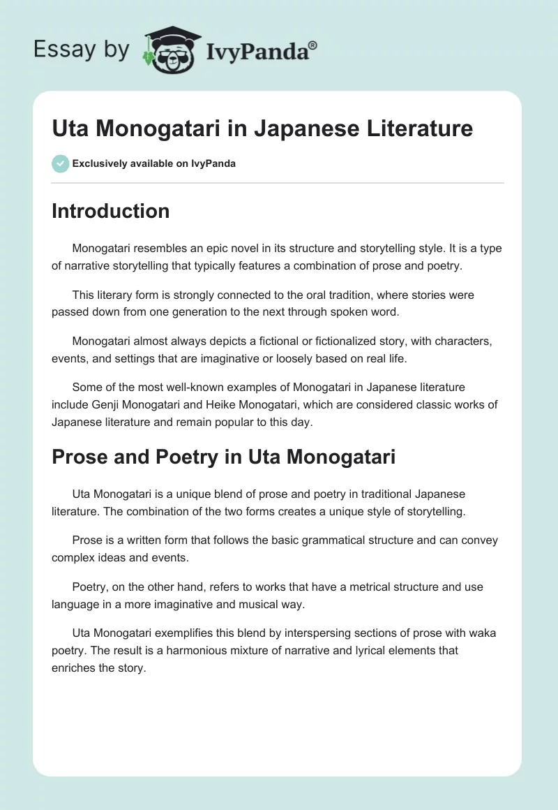 Uta Monogatari in Japanese Literature. Page 1