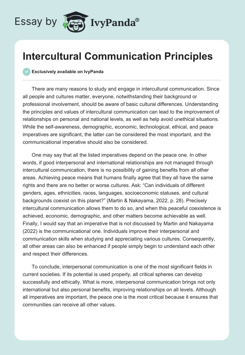 Intercultural Communication Principles. Page 1