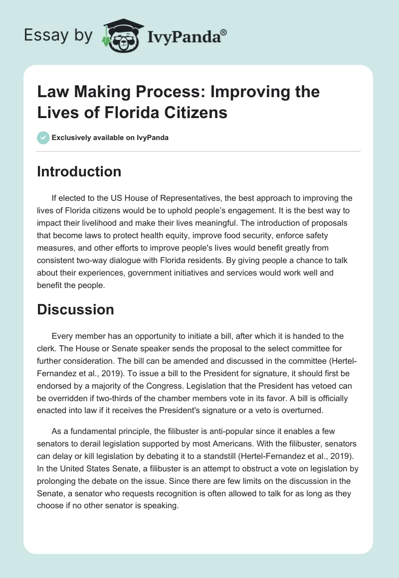 Law Making Process: Improving the Lives of Florida Citizens. Page 1