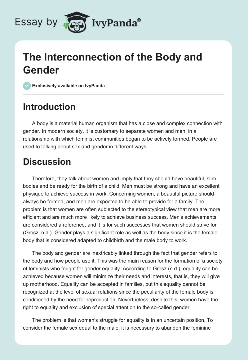 The Interconnection of the Body and Gender. Page 1