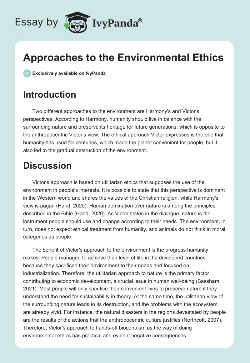 Approaches to the Environmental Ethics. Page 1