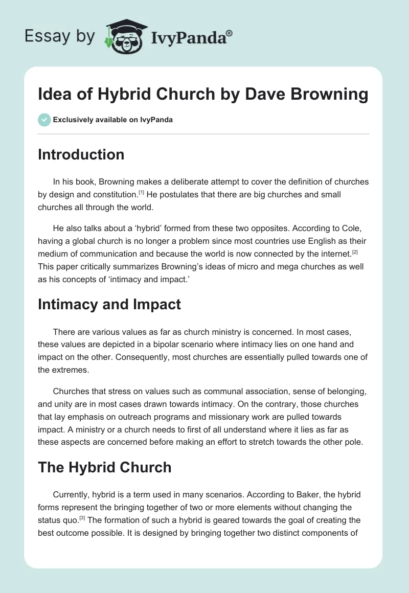 Idea of Hybrid Church by Dave Browning. Page 1
