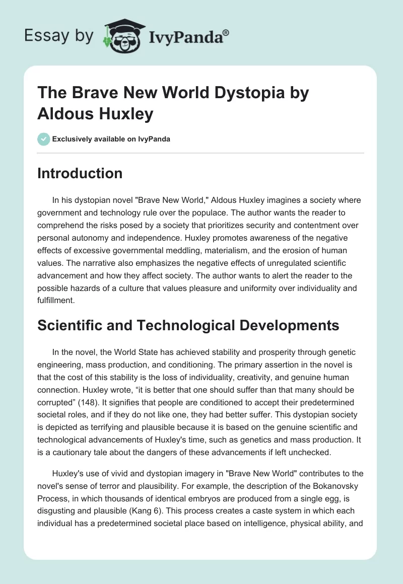The Brave New World Dystopia by Aldous Huxley. Page 1