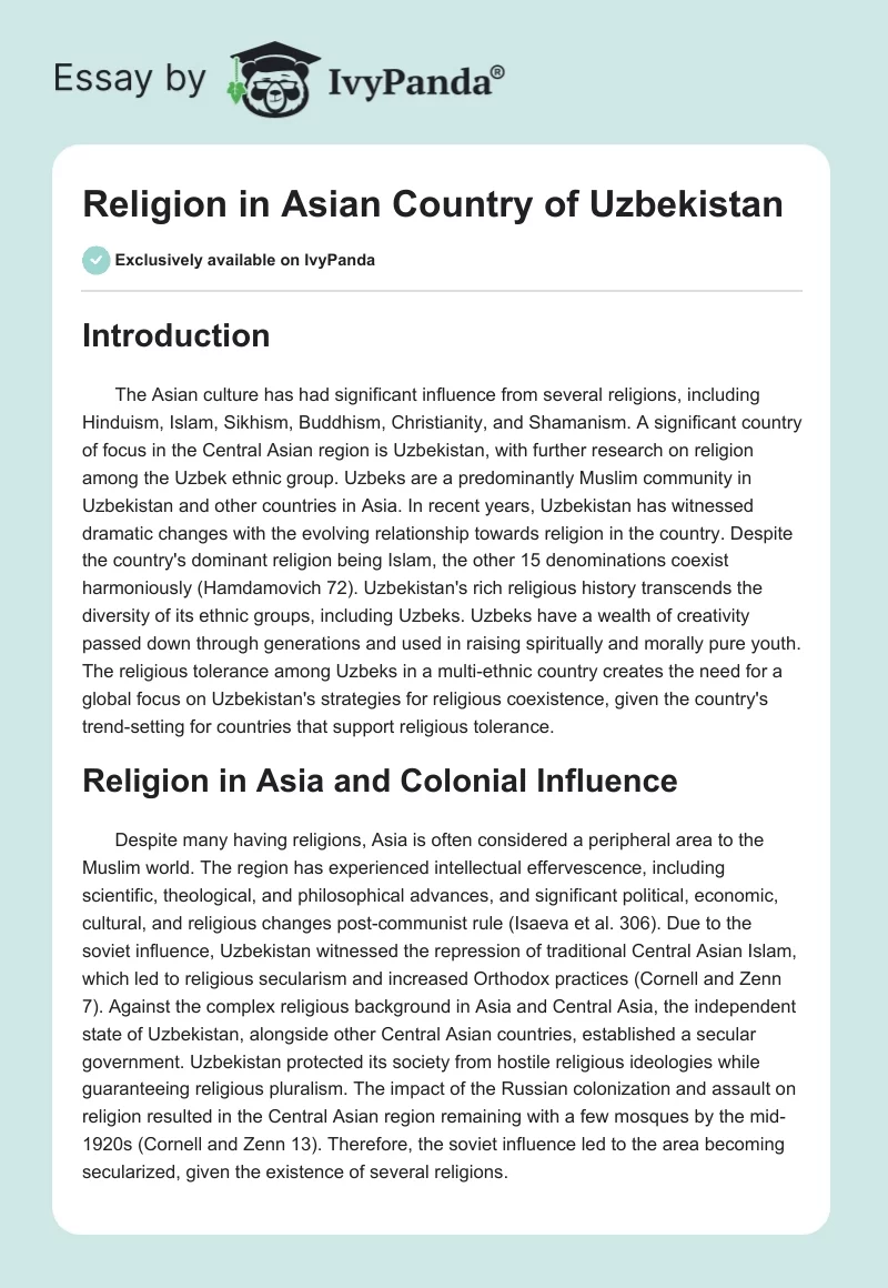 Religion in Asian Country of Uzbekistan. Page 1