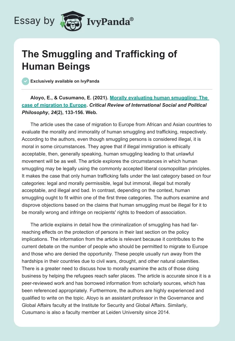 The Smuggling and Trafficking of Human Beings. Page 1