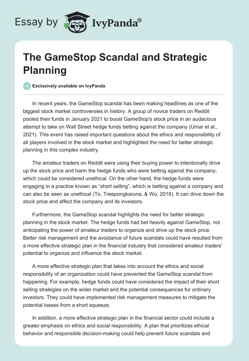 The GameStop Scandal and Strategic Planning. Page 1