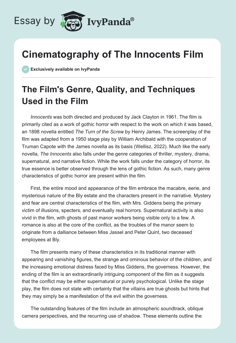 Cinematography of The Innocents Film. Page 1