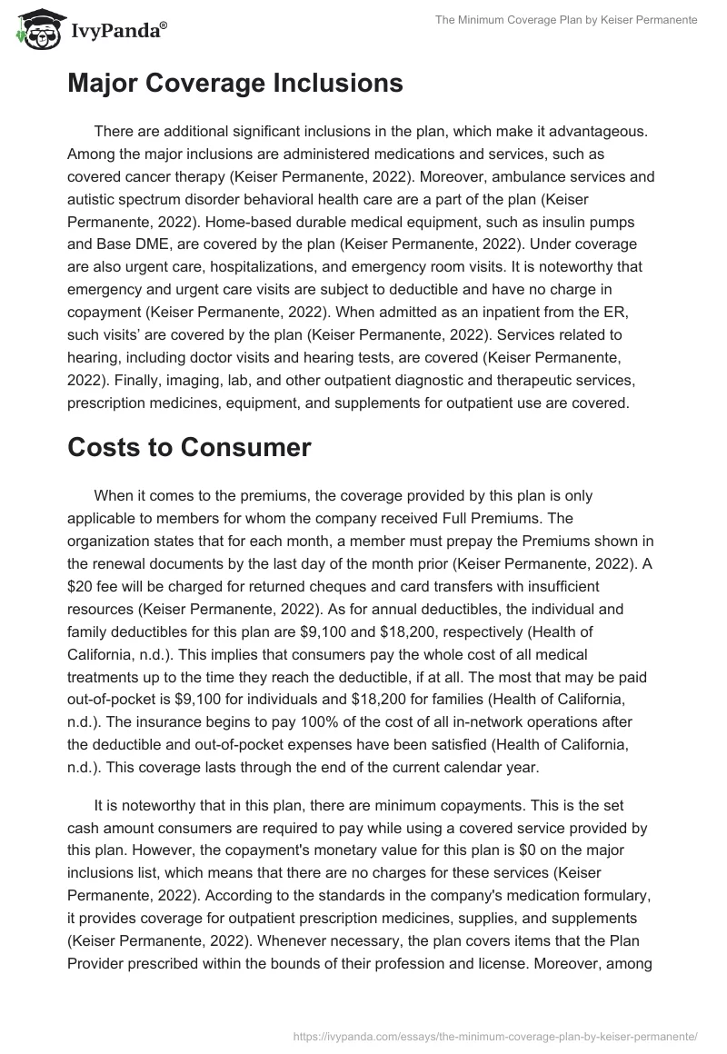 The Minimum Coverage Plan by Keiser Permanente. Page 2