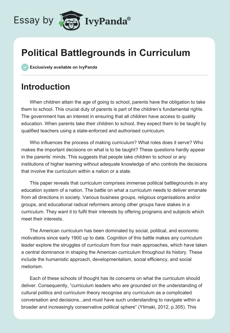 Political Battlegrounds in Curriculum. Page 1