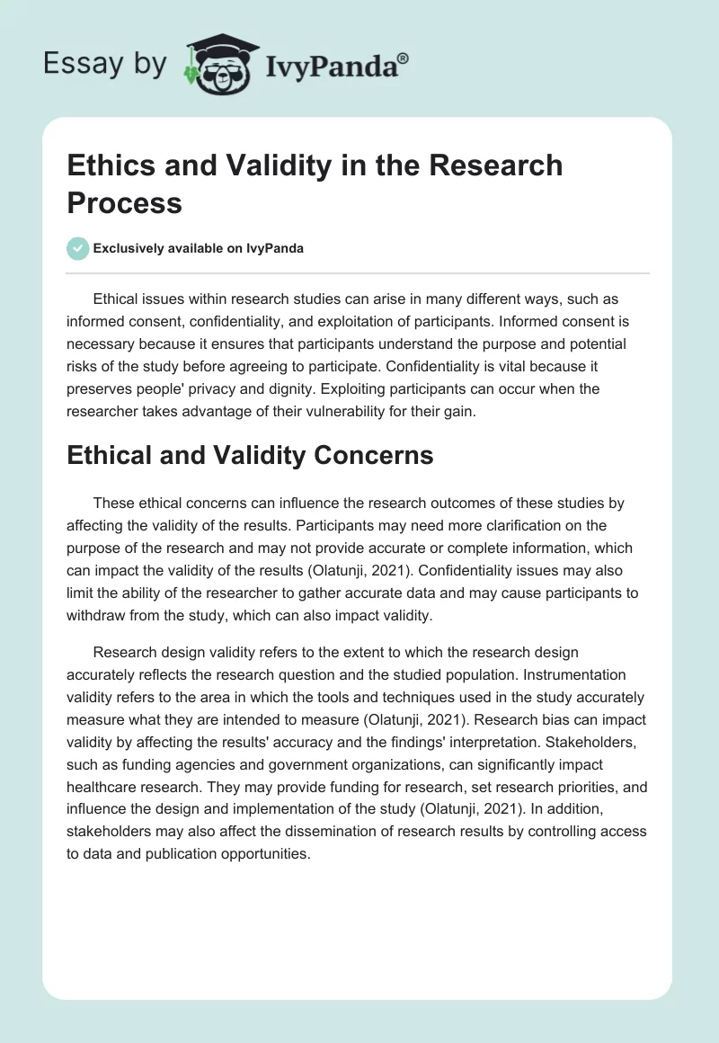 Ethics and Validity in the Research Process. Page 1