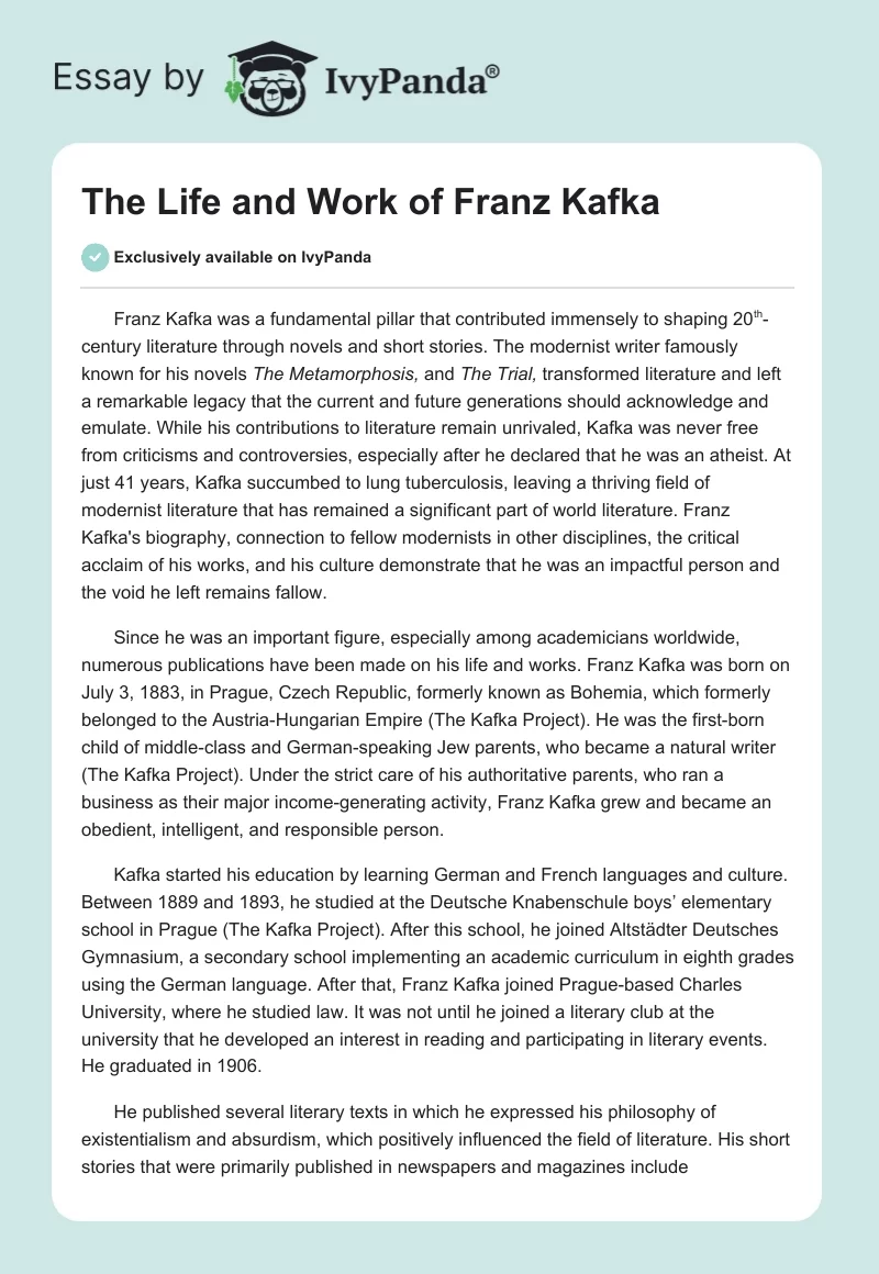 The Life and Work of Franz Kafka. Page 1