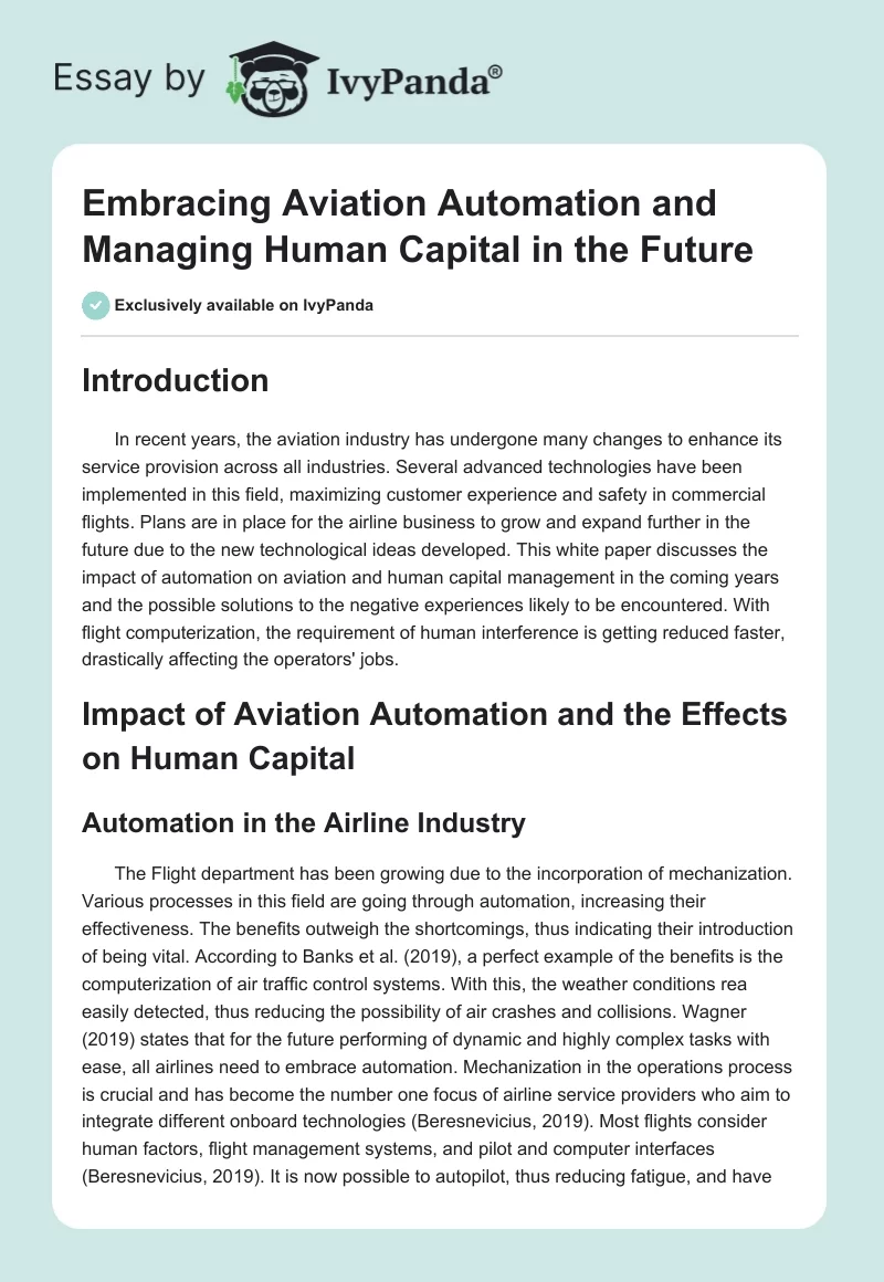 Embracing Aviation Automation and Managing Human Capital in the Future. Page 1