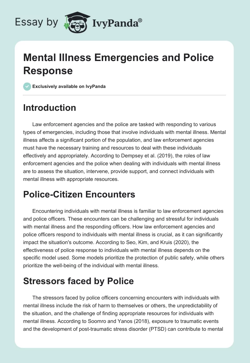 Mental Illness Emergencies and Police Response. Page 1