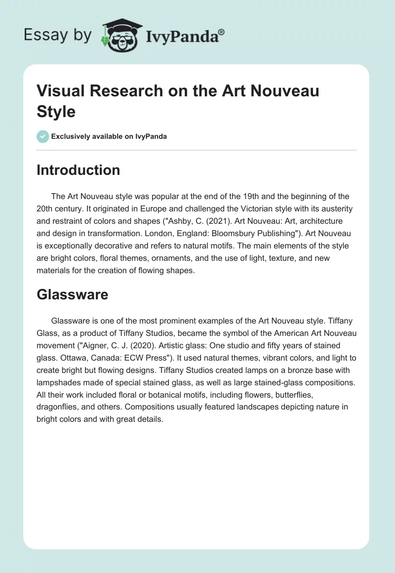 Visual Research on the Art Nouveau Style. Page 1