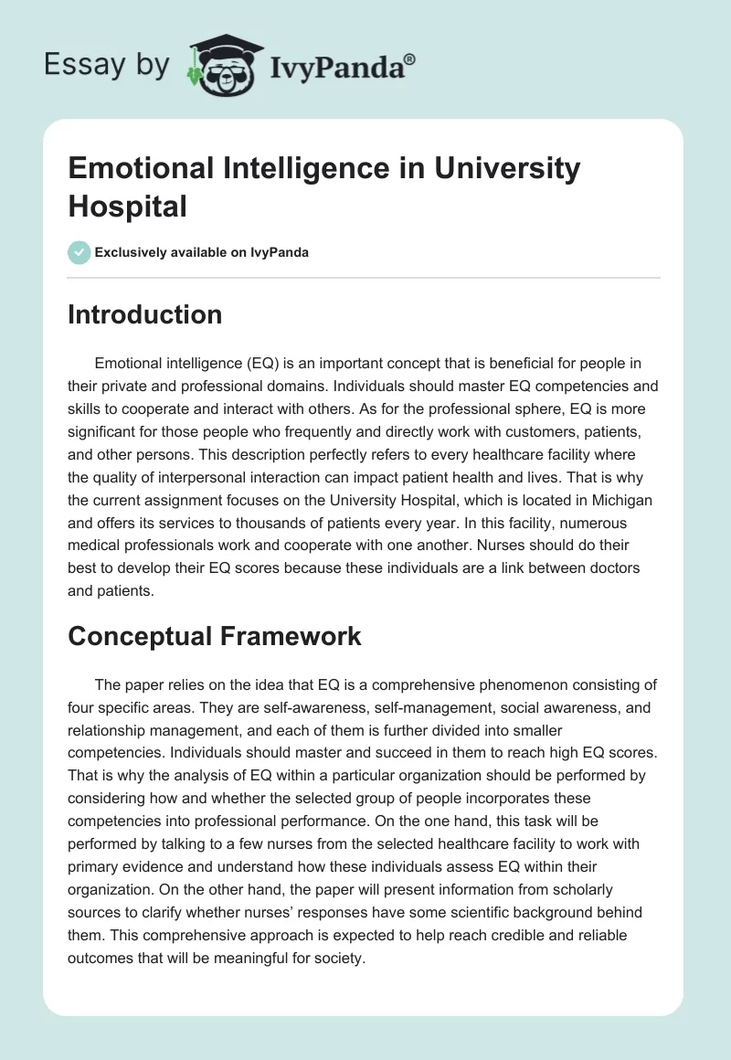 Emotional Intelligence among University Hospital Nurses. Page 1