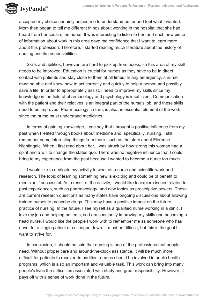 Journey to Nursing: A Personal Reflection on Passion, Influence, and Aspirations. Page 2