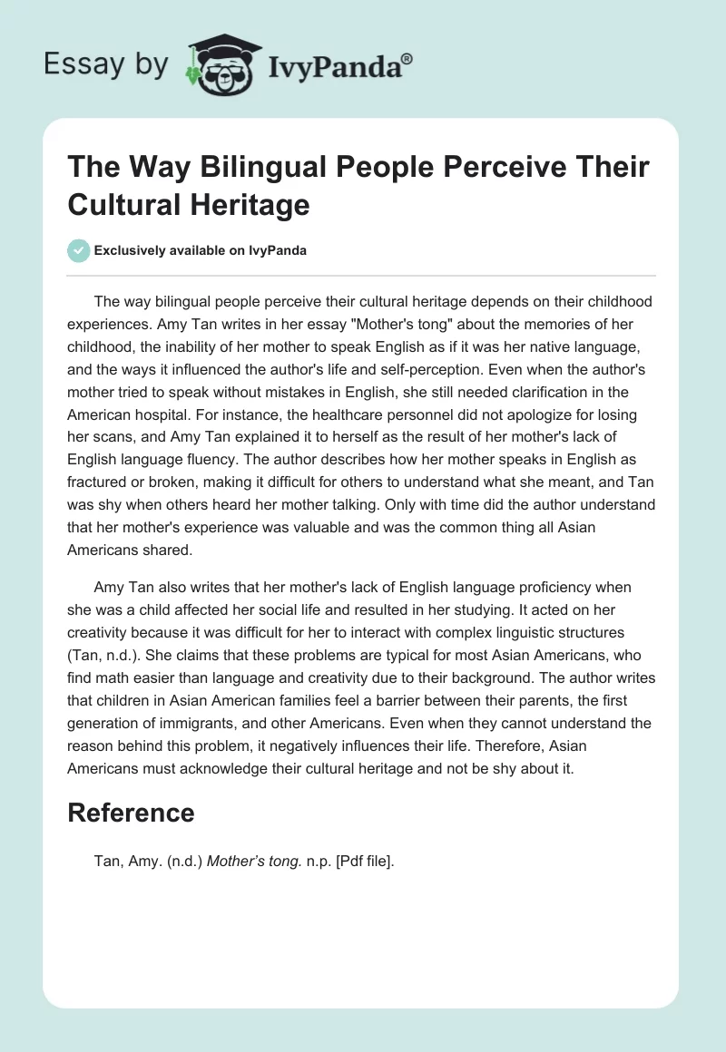 The Way Bilingual People Perceive Their Cultural Heritage. Page 1