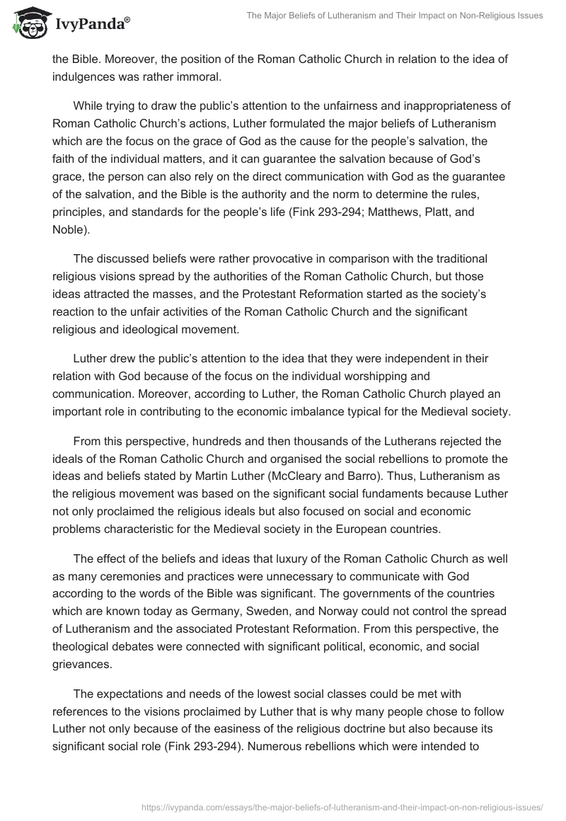 The Major Beliefs of Lutheranism and Their Impact on Non-Religious Issues. Page 2