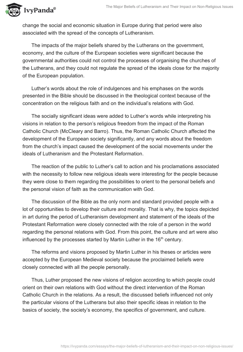 The Major Beliefs of Lutheranism and Their Impact on Non-Religious Issues. Page 3
