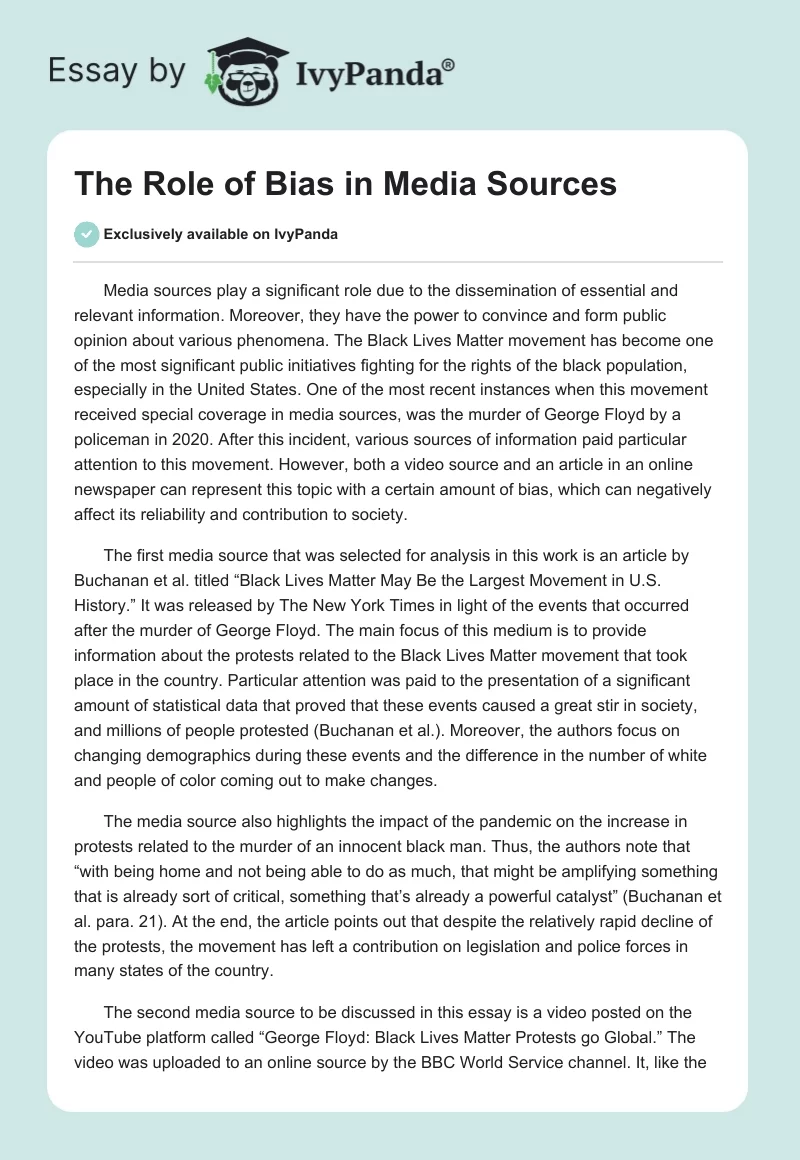 The Role of Bias in Media Sources. Page 1