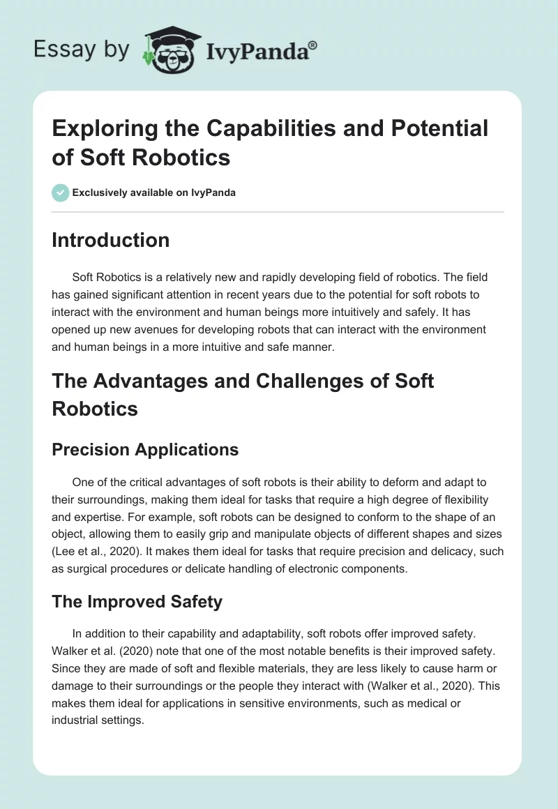 Exploring the Capabilities and Potential of Soft Robotics. Page 1