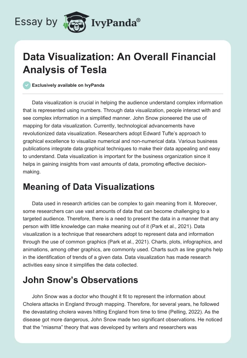 Data Visualization: An Overall Financial Analysis of Tesla. Page 1