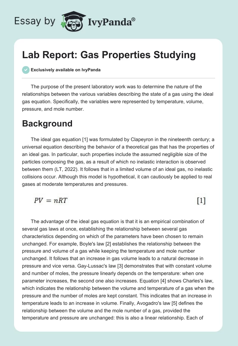 Lab Report: Gas Properties Studying. Page 1