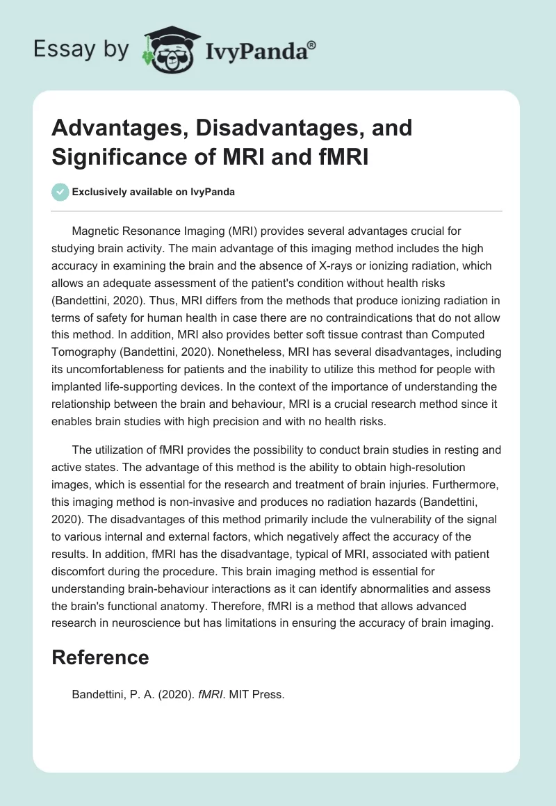 Advantages, Disadvantages, and Significance of MRI and fMRI. Page 1