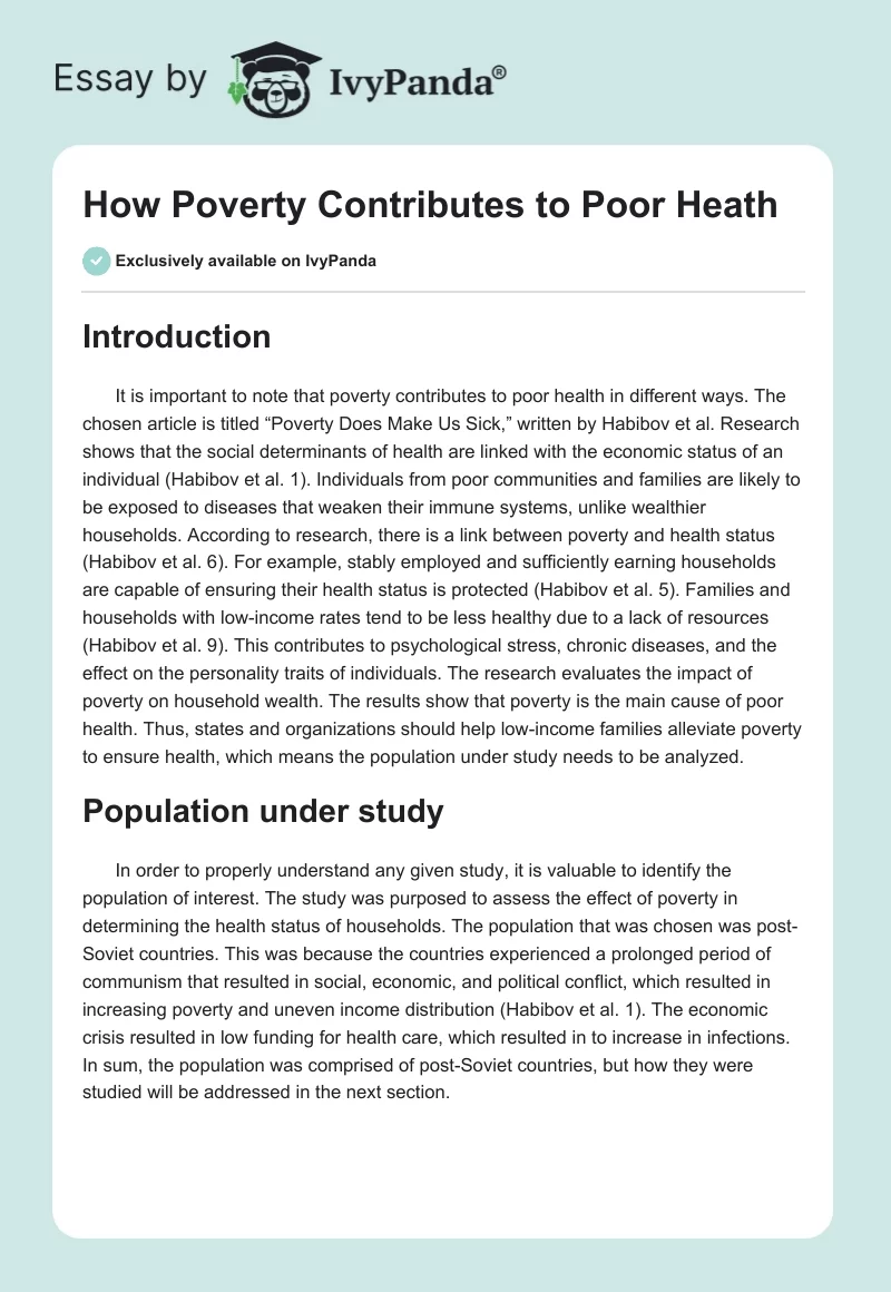 How Poverty Contributes to Poor Heath. Page 1