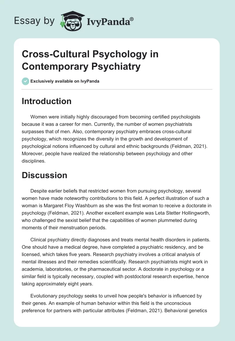 Cross-Cultural Psychology in Contemporary Psychiatry. Page 1