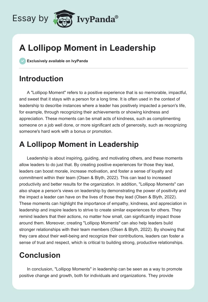 A Lollipop Moment in Leadership. Page 1