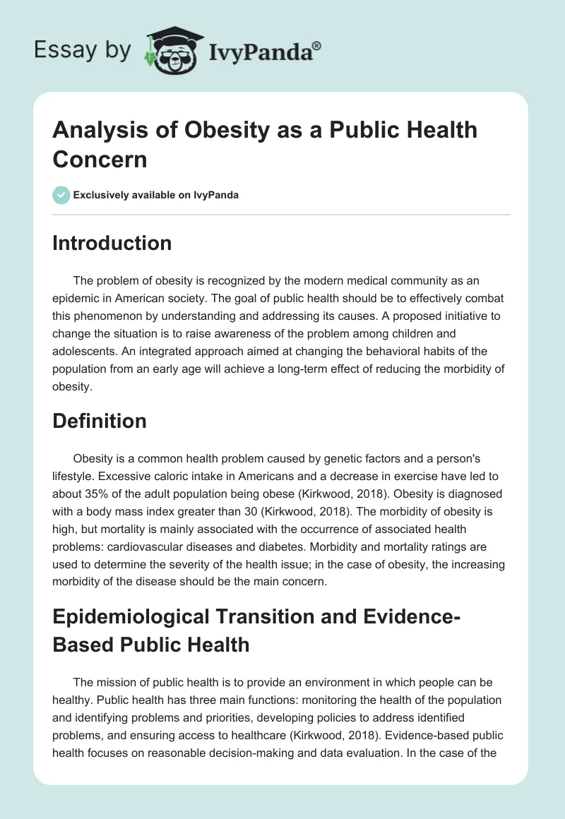 Analysis of Obesity as a Public Health Concern. Page 1